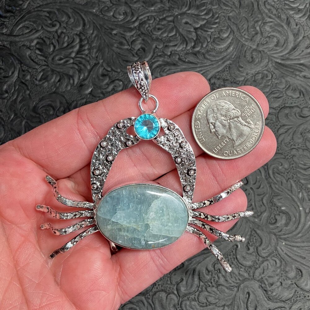 Cancer Crab Zodiac Astrology Aquamarine Pendant Stone Crystal Jewelry Ornament - Picture 6 of 6